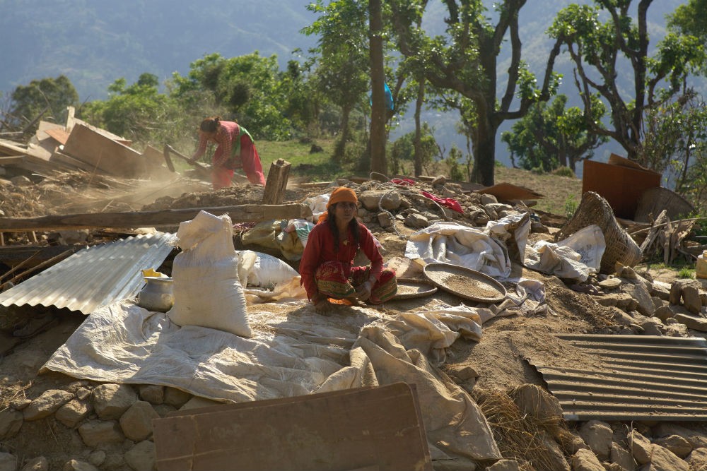 Life goes on around the rubble in Nepal