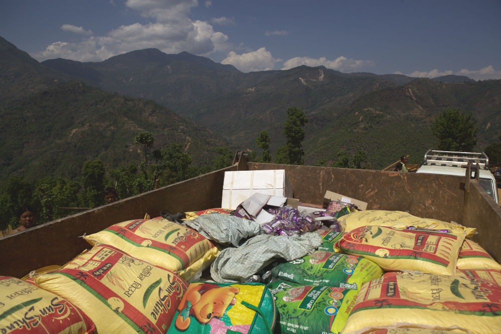 Truck-loaded with supplies for Kunchuk Village about 75km NE of Kathmandu