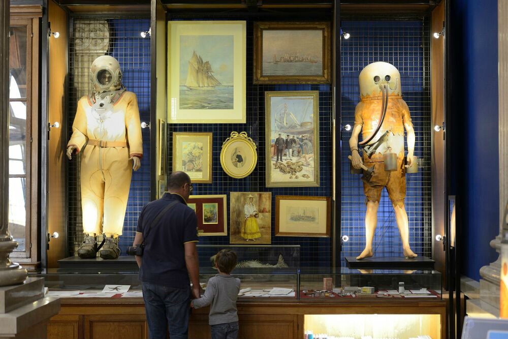 Antique diving gear at the Oceanographic Museum of Monaco.