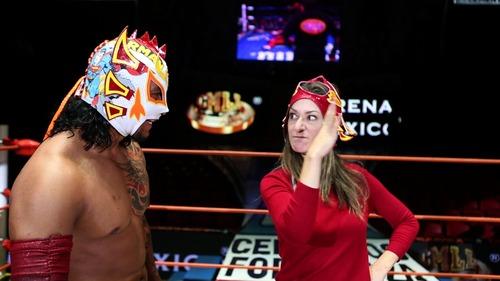As part of her A Broad Abroad series, Paula got in the ring with Mexican wrestler Dragón Rojo Jr. Photo: Andrew Rothschild/Yahoo Travel