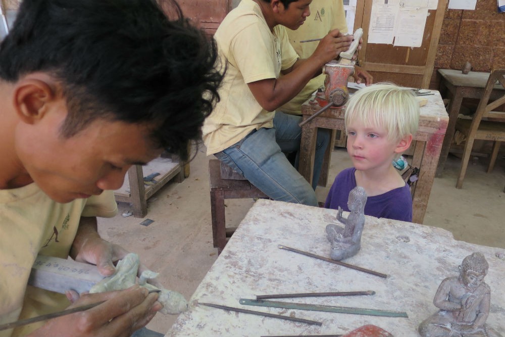 At the Artisans d’Angkor silk farm and workshops in Siem Reap, we got to take a crack at carving soapstone