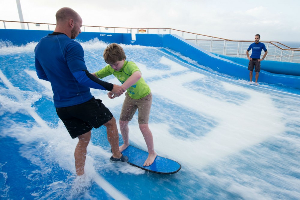 surfing the Flow Rider on Royal Caribbean's Allure of the Seas