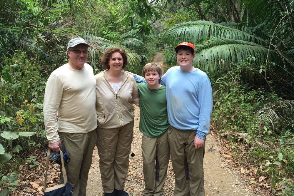 Wendy and her family, in mosquito-resistant clothing, in the rainforest of Panama last month.