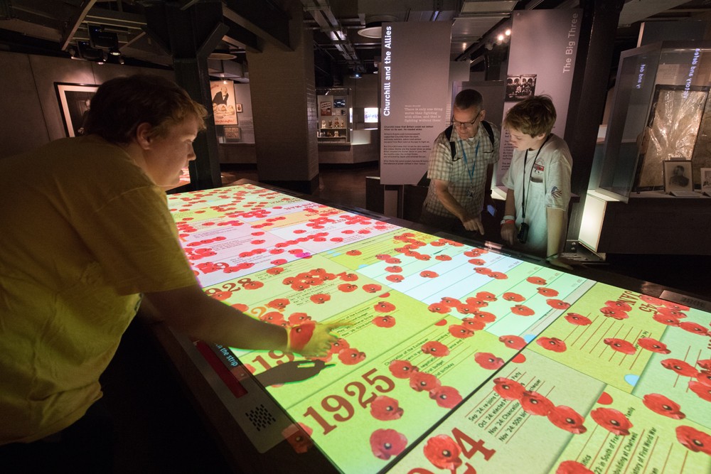 They have a humongous interactive computer that displays a visual timeline of world history during Churchill’s life.