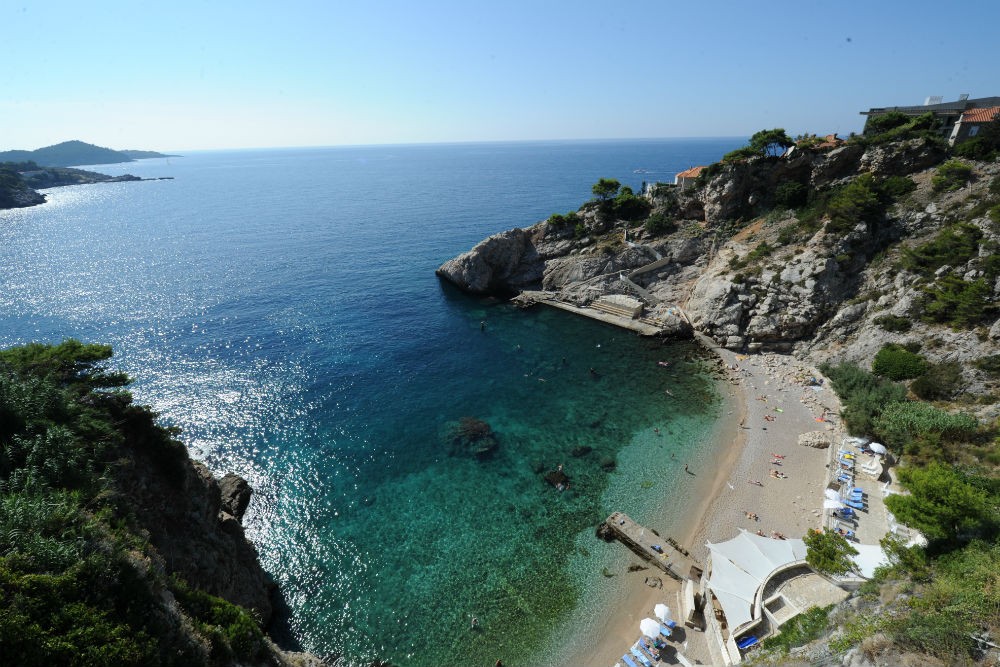 The beach at the Bellevue Hotel in Dubrovnik, Croatia