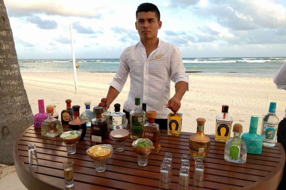taco and tequila tasting on the beach at Grand Velas Riviera Maya Mexico