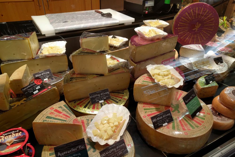 Variety of Appenzeller cheeses in switzerland
