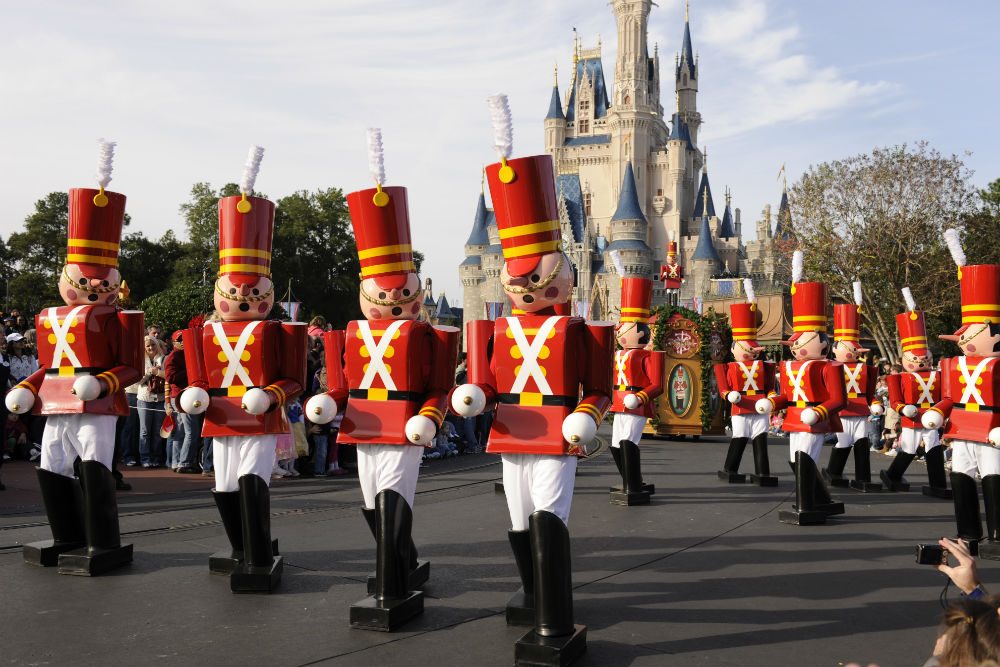 Toy soldiers marching at Disney park at Christmas