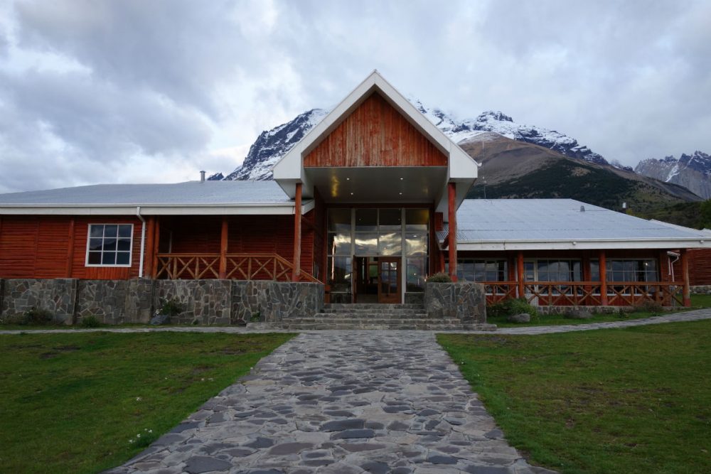The main entrance to Hotel Las Torres Patagonia, inside Chile's Torres del Paine National Park