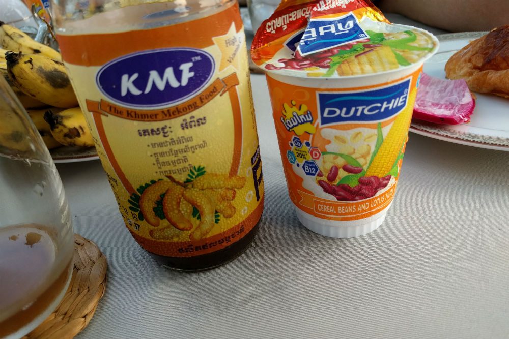 tamarind juice and lotus yogurt breakfast in Cambodia