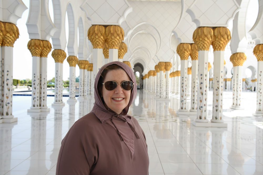 Wendy Perrin at Abaya Grand Mosque Abu Dhabi