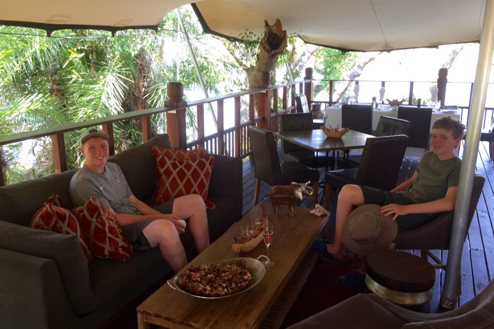 You eat in a comfy and elegant pavilion overlooking the Zambezi.
