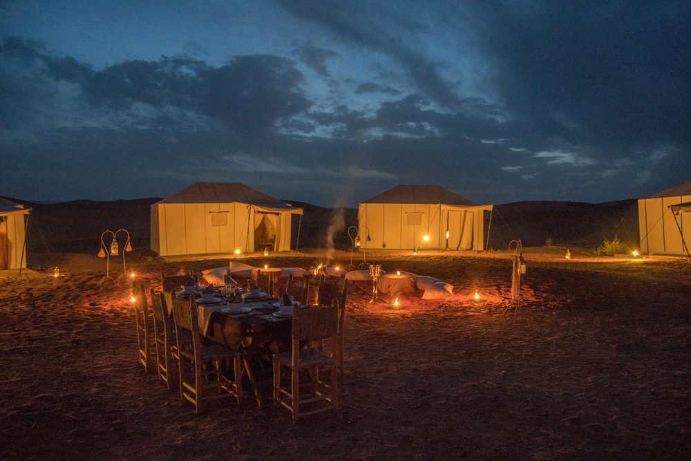 Morocco desert camp at night