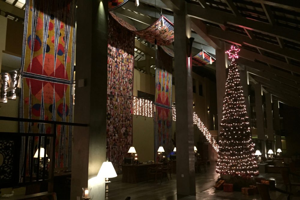 In the lobby on Christmas night, a blend of East meets West.