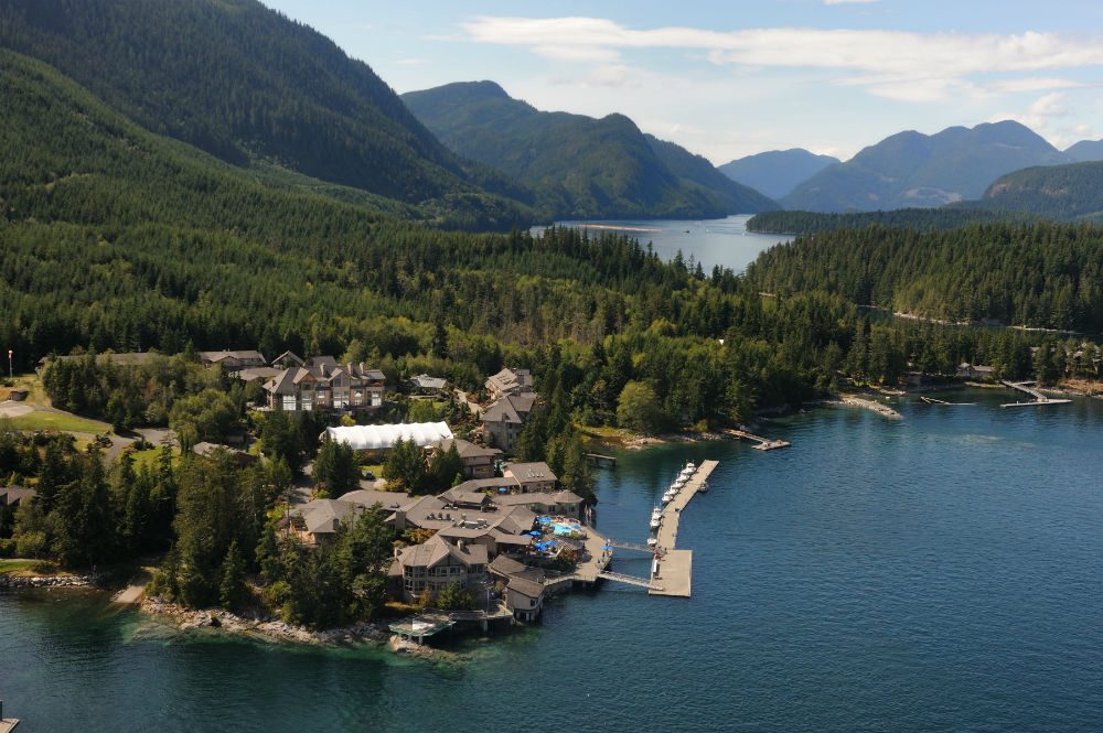 aerial view of Sonora Resort in the Discovery Islands, British Columbia