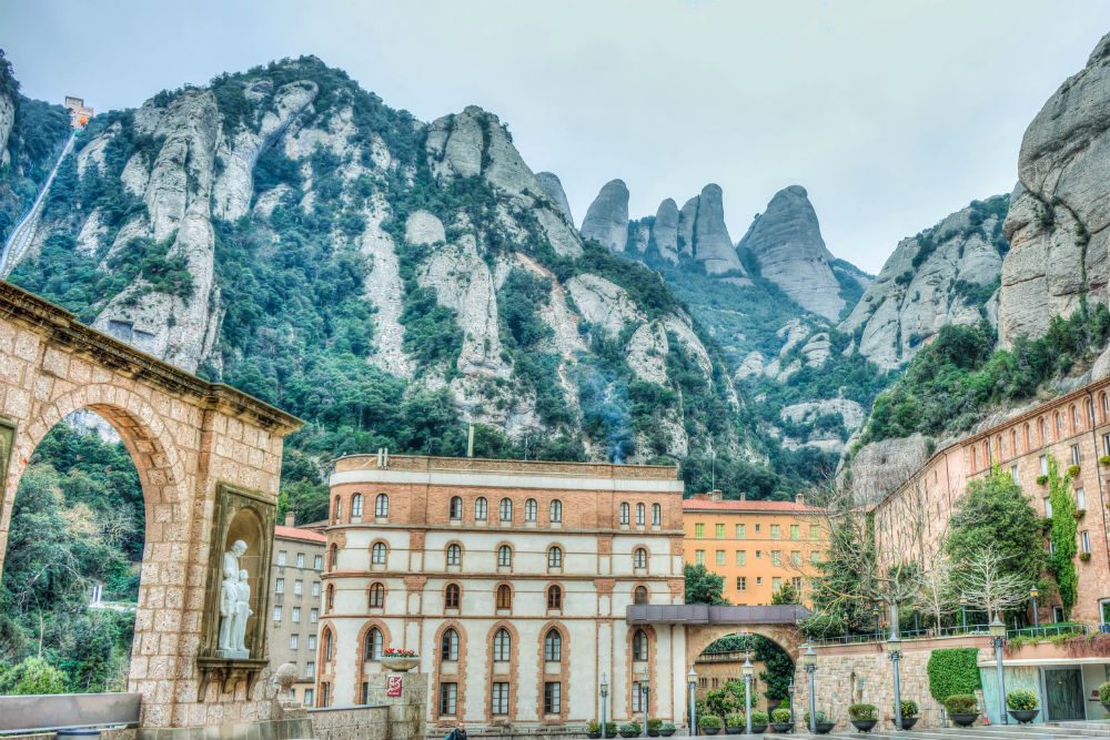 Spain town of Montserrat surrounded by rocky mountains