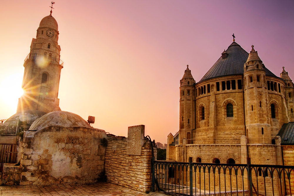 Dormition Abbey at Sundown, Jerusalem, Israel