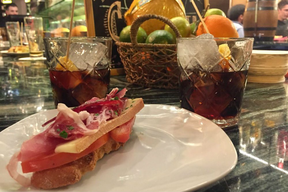 jamon sandwich and vermouth at Bar del Pla Barcelona Spain