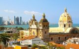 Historic center of Cartagena, Colombia with the Caribbean Sea visible on two sides