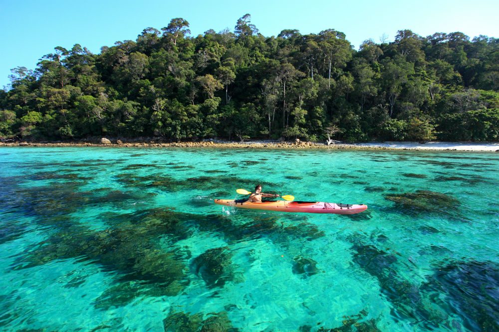 kayak on turquoise water Koh Lipe island Thailand