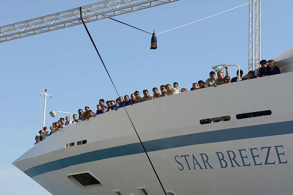 The ship’s crew—and a Jeroboam of Veuve Clicquot