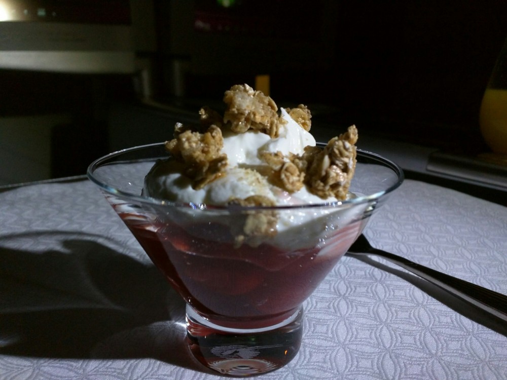 This yogurt parfait with raspberry compote was delicious.