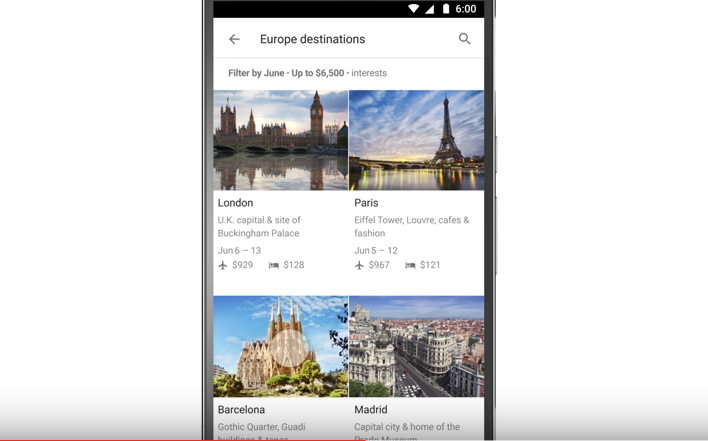 Google Destinations screenshot