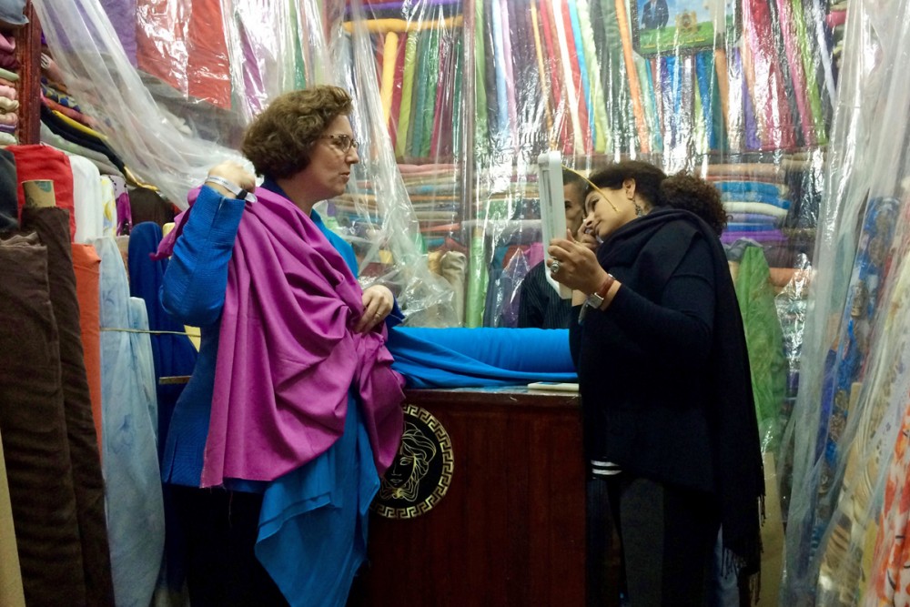 fabric shop in souk, marrakech morocco