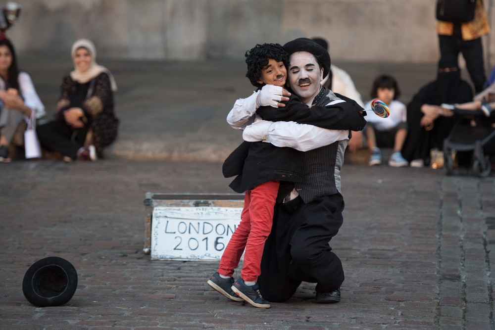 At the end of the show he gave a hug to his sidekick plucked from the audience.