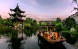 Hangzhou west lake with Banyan tree and boat