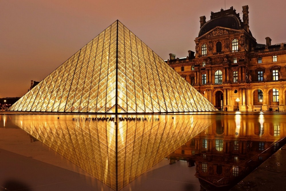 Louvre Museum at night, Paris, France