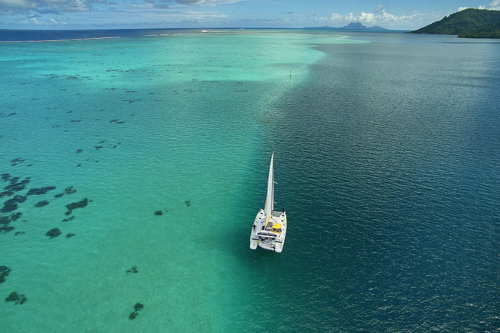 private yacht floating in Tahiti French Polynesia