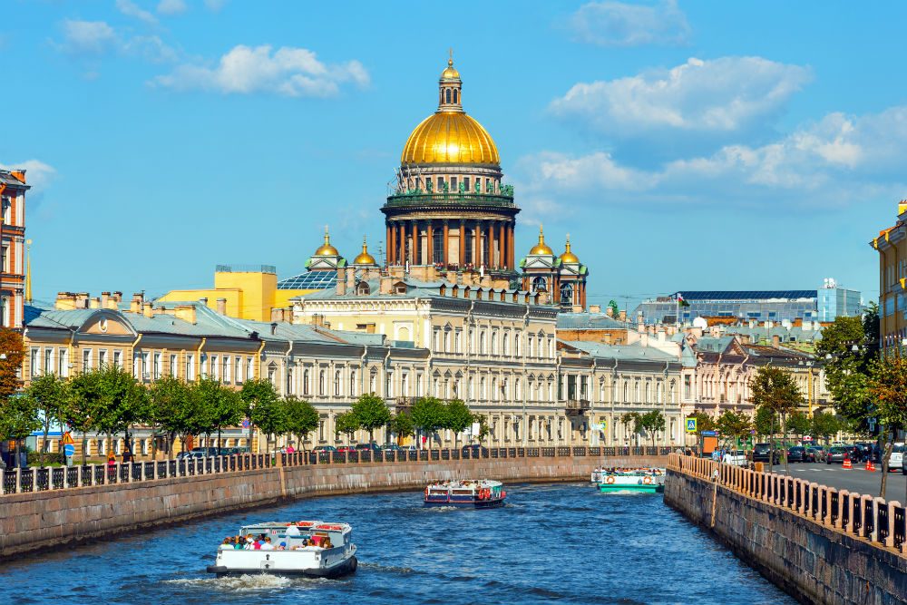 Saint Isaac Cathedral across Moyka river, St Petersburg, Russia