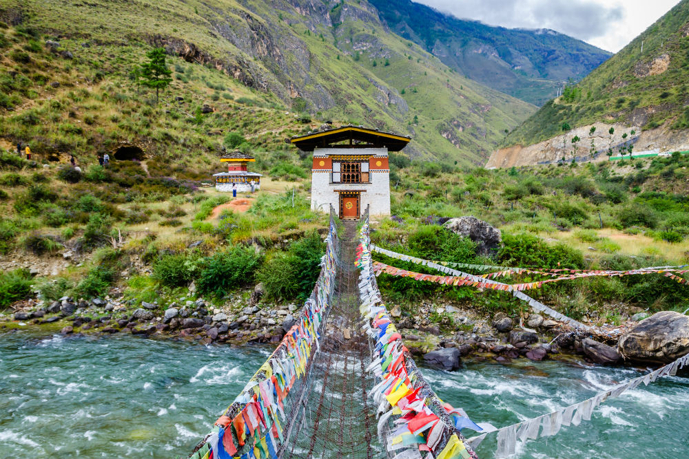 Iron Chain Bridge of Tamchog Lhakhang Monastery, Paro River, Bhutan