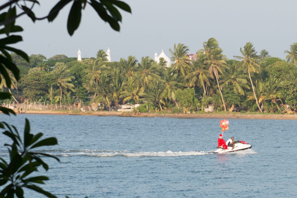 Clue #4: Santa came by WaveRunner, speeding past a mosque, a church, and a stupa en route.