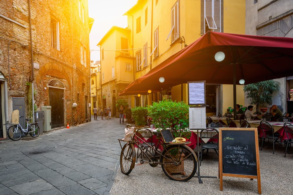 Old cozy street in Lucca, Italy. Lucca is a city and comune in Tuscany. It is the capital of the Province of Lucca