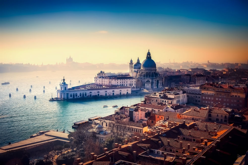 aerial view of Venice Italy and surrounding water