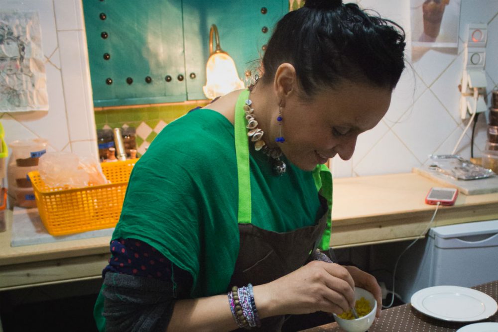 Chef Najat Kaanache prepares dinner at Nur, her restaurant in the Fez Medina, Morocco