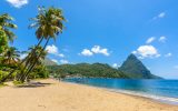 St Lucia beach with Pitons mountains in the background