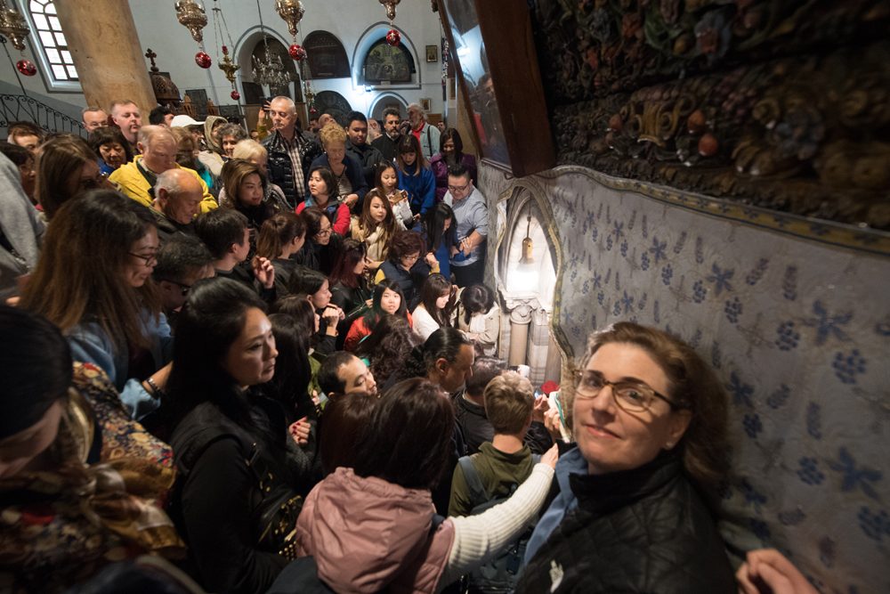 crowd at the Church of the Nativity in Bethlehem Israel