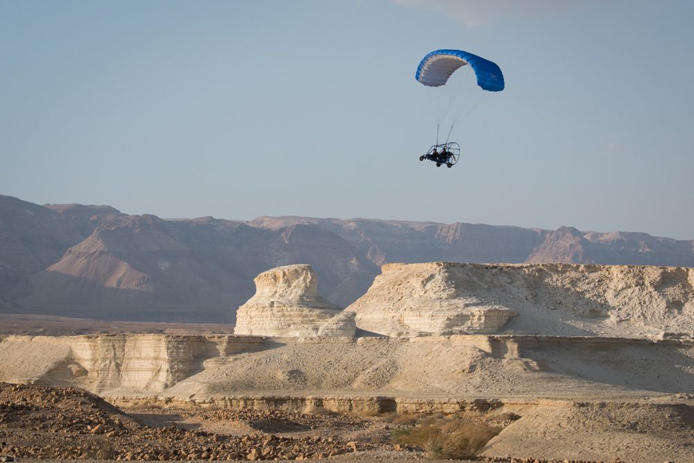 Powered paragliding over Masada Israel