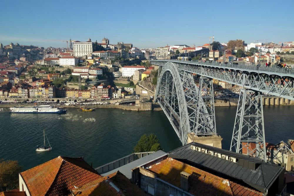 view of Porto Portugal and Dom Luís I Bridge