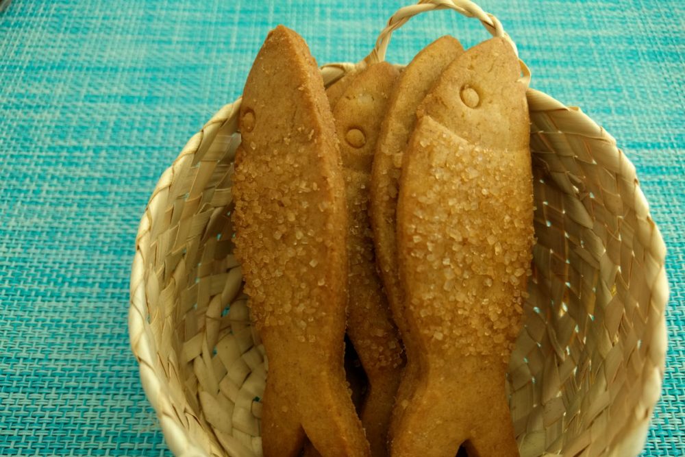 sardine cookies at Ria restaurant in Anantara Vilamoura Algarve hotel Portugal