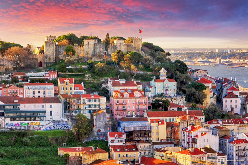 Lisbon, Portugal skyline with Sao Jorge Castle