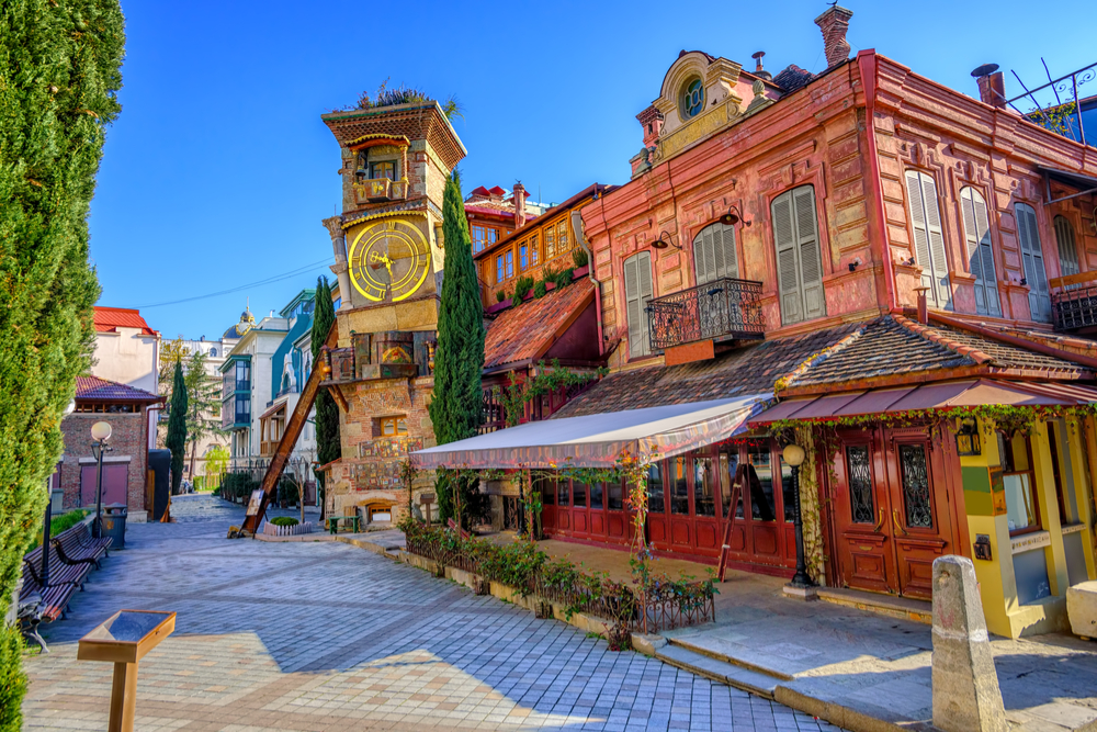 The old town of Tbilisi, Georgia, with the fairy tale Clock Tower of puppet theater Rezo Gabriadze