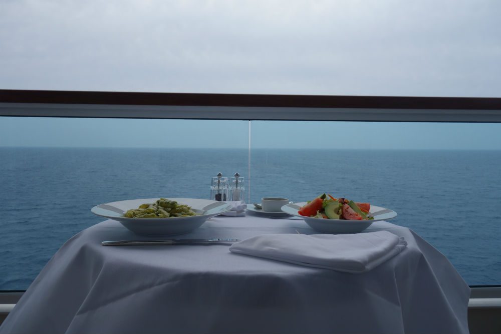 Meal on cruise ship balcony Seabourn Ovation