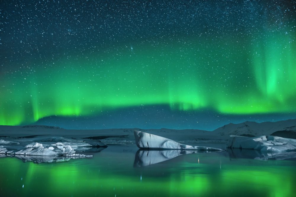 Icebergs under the Northern Lights