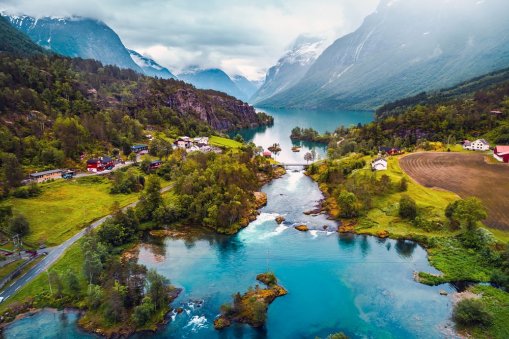 Beautiful Nature Norway natural landscape aerial photography. lovatnet lake.