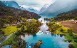 Beautiful Nature Norway natural landscape aerial photography. lovatnet lake.