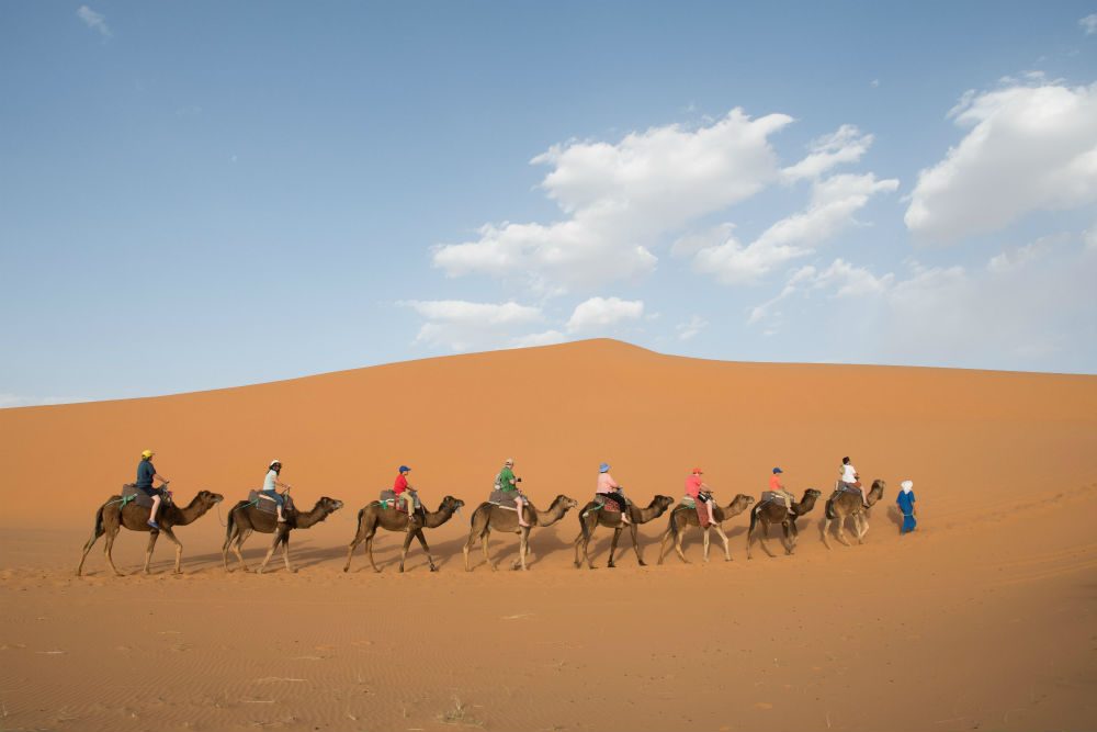Camel trek through the Sahara Desert, Morocco.